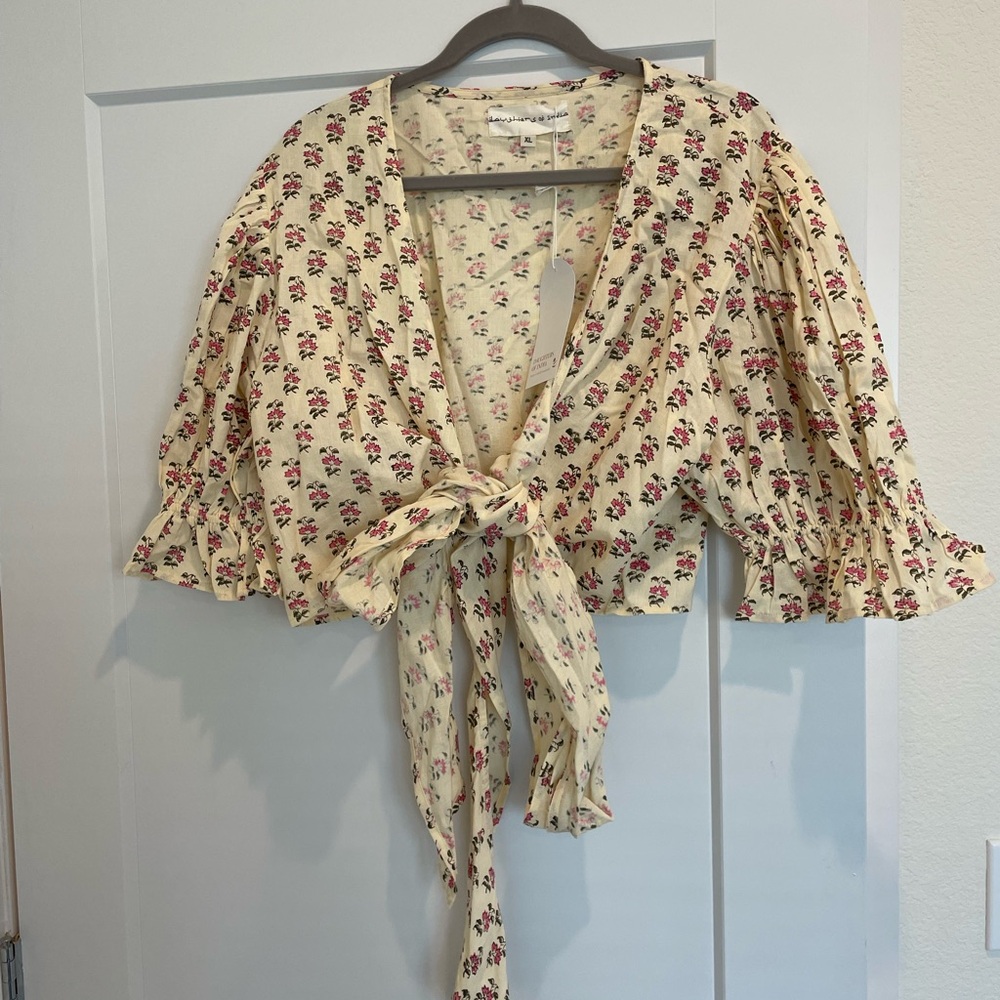 Daughters of India Cream Tie-Front Blouse, NWT